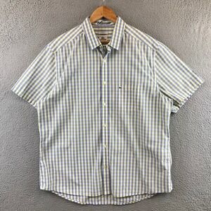 Lacoste Men's Modern Fit Gingham Short Sleeve Button Down Shirt Size 44